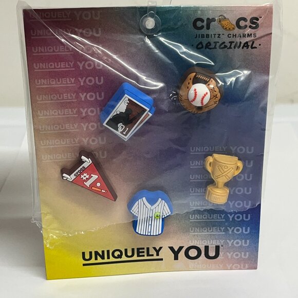 NEW CROCS Jibbitz Charms 5 Pack Baseball Sports Trophy Ball Glove Jersey Cards - Picture 2 of 5